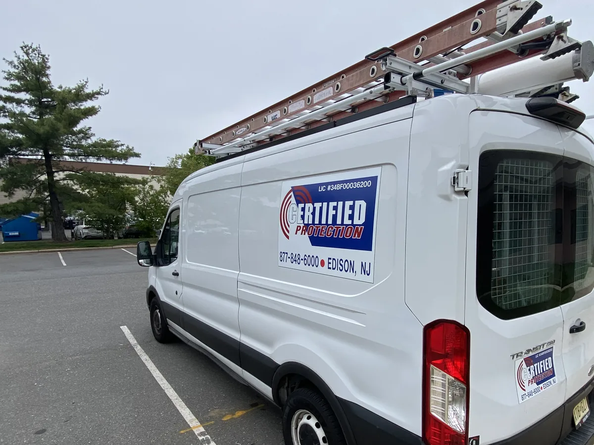 Certified Protection service van at a New Jersey job site