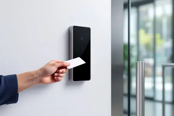 Card reader at a small business entrance