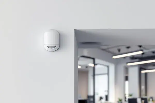 Wall mounted motion detector, a common source of false alarms