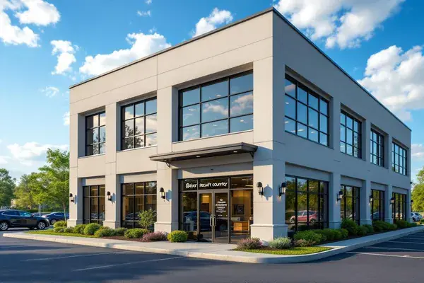 Secured commercial entrance with access control at a New Jersey business